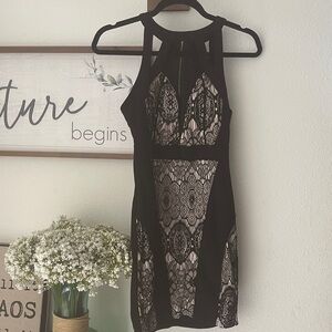 Elegant Black and Cream Lace Mini Dress